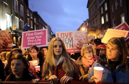 Pro-life protestors at a vigil in Dublin