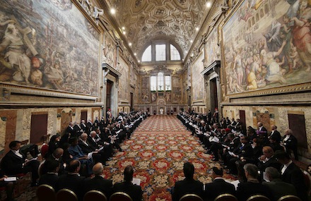 Pope Francis addresses diplomats in the Sala Regia on Friday (CNS)