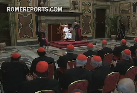 Pope Francis addresses the cardinals this morning