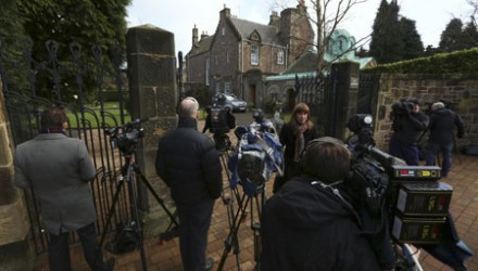 Media outside the cardinal's residence last month (Photo: PA)
