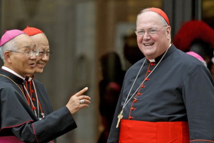 Cardinal Timothy Dolan of New York smiles after a meeting at the new evangelisation synod (Photo: CNS)