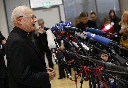 Archbishop Robert Zollitsch speaks to the media in February (CNS)