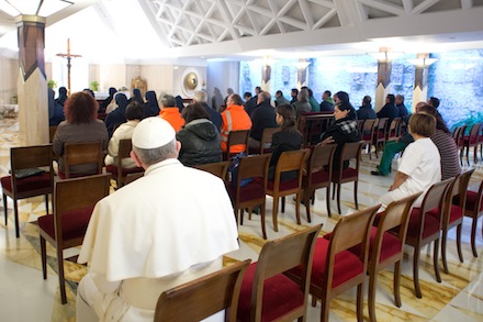 Pope Francis in the chapel of the Domus Sanctae Marthae (CNS)