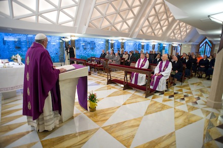 The Pope preaches in  the chapel of the Domus Sanctae Marthae (CNS)