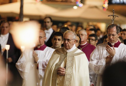 Pope Francis walks in annual Corpus Christi procession in Rome Photo: PA