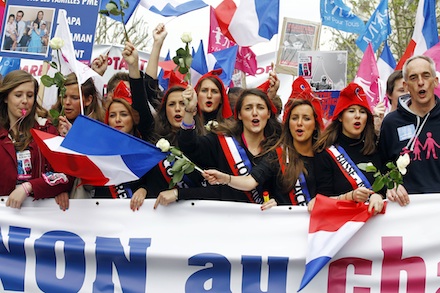 Protesters against same-sex marriage in Paris last month (AP)