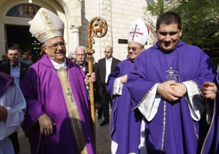 Latin Patriarch Fouad Twal visits Gaza (Photo: CNS)