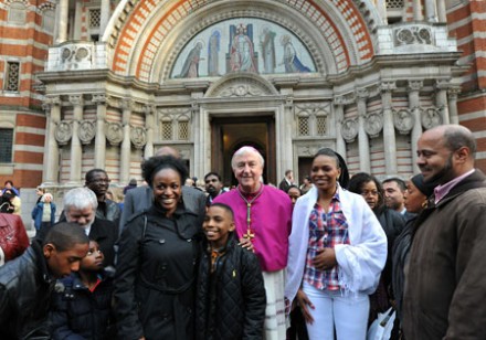 A family pictured with Archbishop Nichols after a Rite of Election (Photo: Mazur)