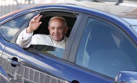 Pope Francis leaving the Basilica of St John Lateran earlier this week (CNS)