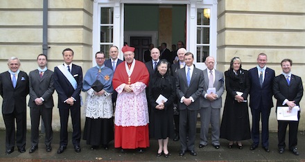 Prince Rupert zu Loewenstein (fourth from right) pictured with other members of the Constantinian Military Order of St George and Cardinal George Pell